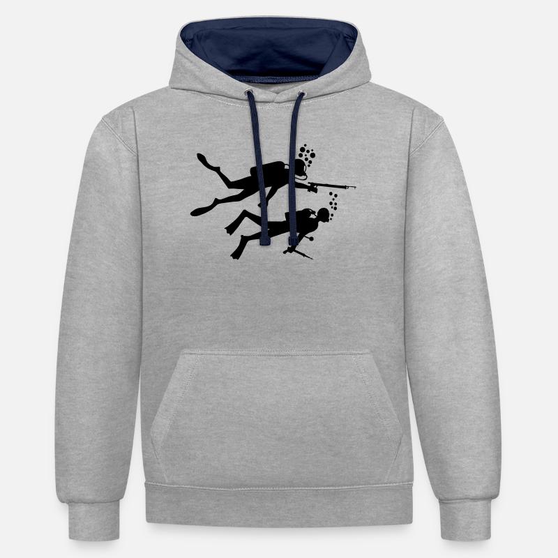 Deux plongeurs sous-marins avec des harpons - Sweat à capuche contrasté - gris chiné/bleu marine