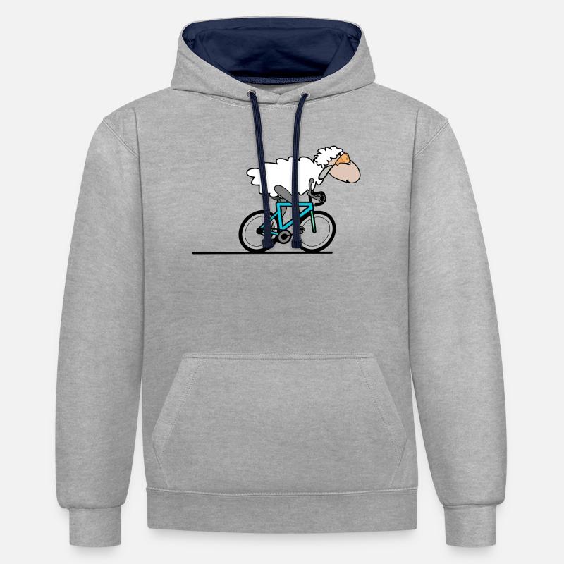 Vélo de route Cyclisme - Sweat à capuche contrasté - gris chiné/bleu marine