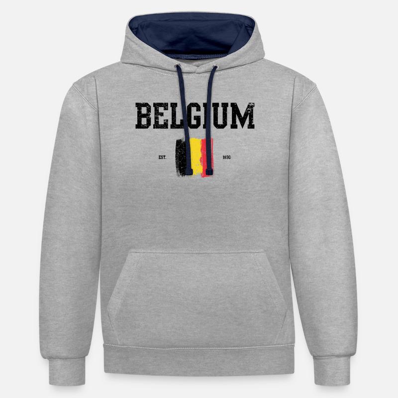 Impression d’art abstraite drapeau belge - Sweat à capuche contrasté - gris chiné/bleu marine
