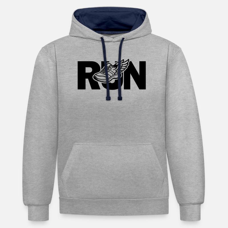 Run - course à pied - Sweat à capuche contrasté - gris chiné/bleu marine