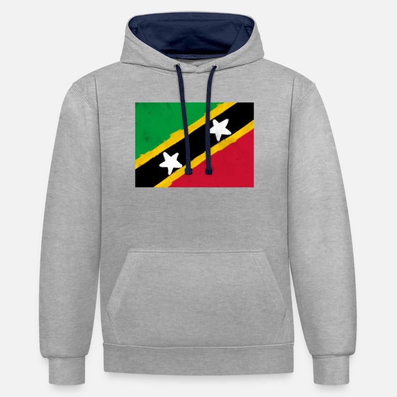 Bandera de San Cristóbal y Nieves - Sudadera con capucha contraste - gris jaspeado/azul marino