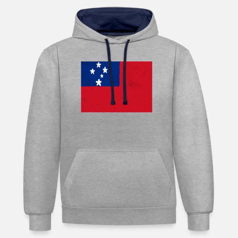 Drapeau des Samoa - Sweat à capuche contrasté - gris chiné/bleu marine