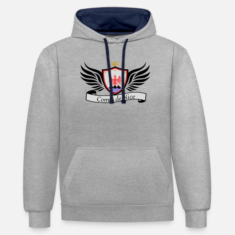 Comté de nice - Sweat à capuche contrasté - gris chiné/bleu marine