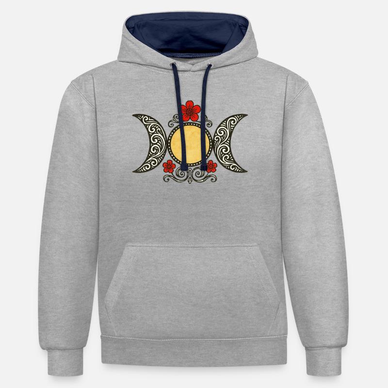 Phases de la Lune céleste - Sweat à capuche contrasté - gris chiné/bleu marine