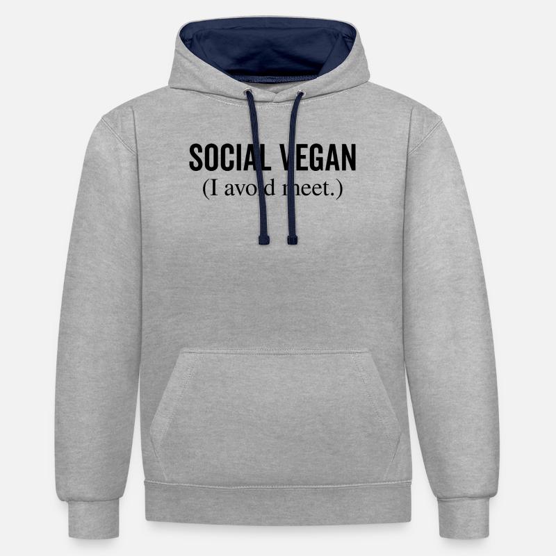 Social Vegan J’évite de rencontrer - Sweat à capuche contrasté - gris chiné/bleu marine
