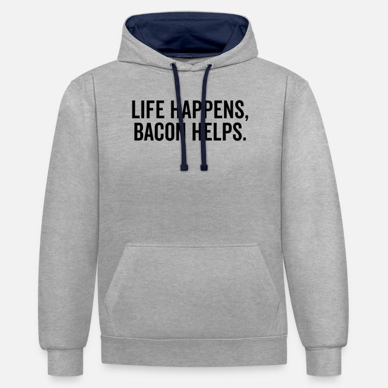 La vie arrive, le bacon aide - Sweat à capuche contrasté - gris chiné/bleu marine