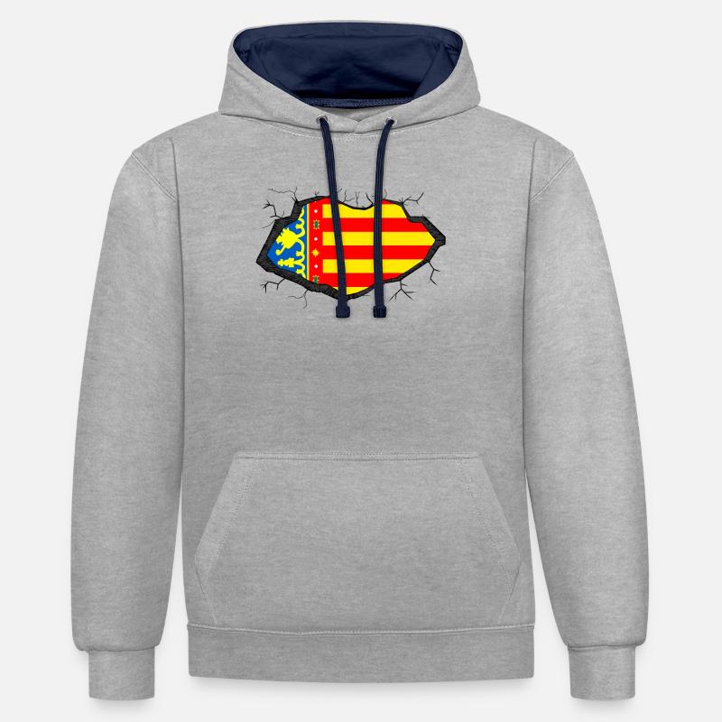 Drapeau de Valence - Sweat à capuche contrasté - gris chiné/bleu marine