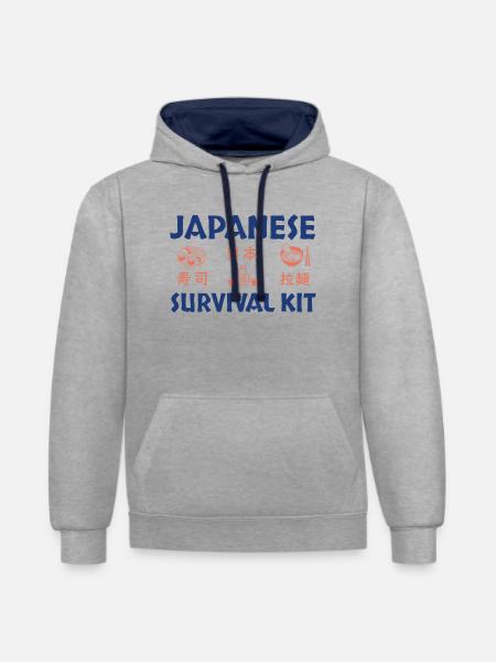 Japanese Sushi Survival Kit Design - Contrast hoodie - heather grey/navy