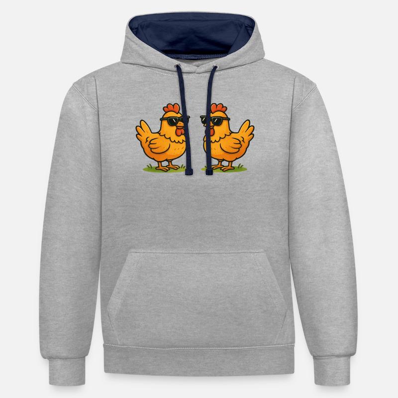 Poulets avec lunettes de soleil - Sweat à capuche contrasté - gris chiné/bleu marine