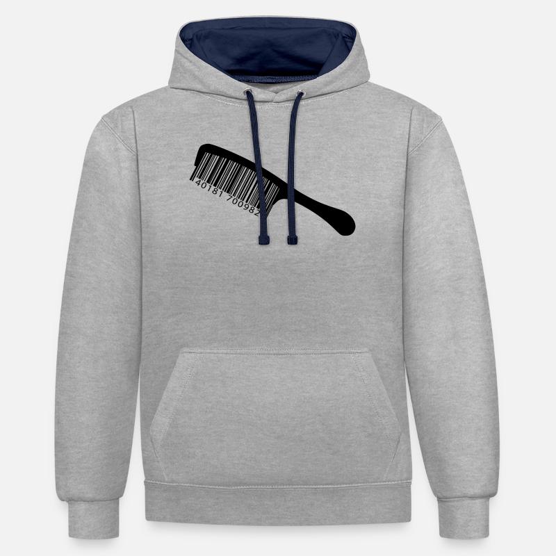 Illustration peigne avec code-barre - Sweat à capuche contrasté - gris chiné/bleu marine