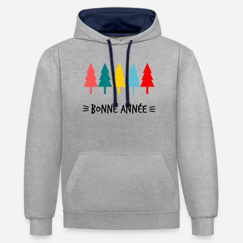 SAPIN. BONNE ANNEE. SAINT SYLVESTRE - Sweat à capuche contrasté - gris chiné/bleu marine