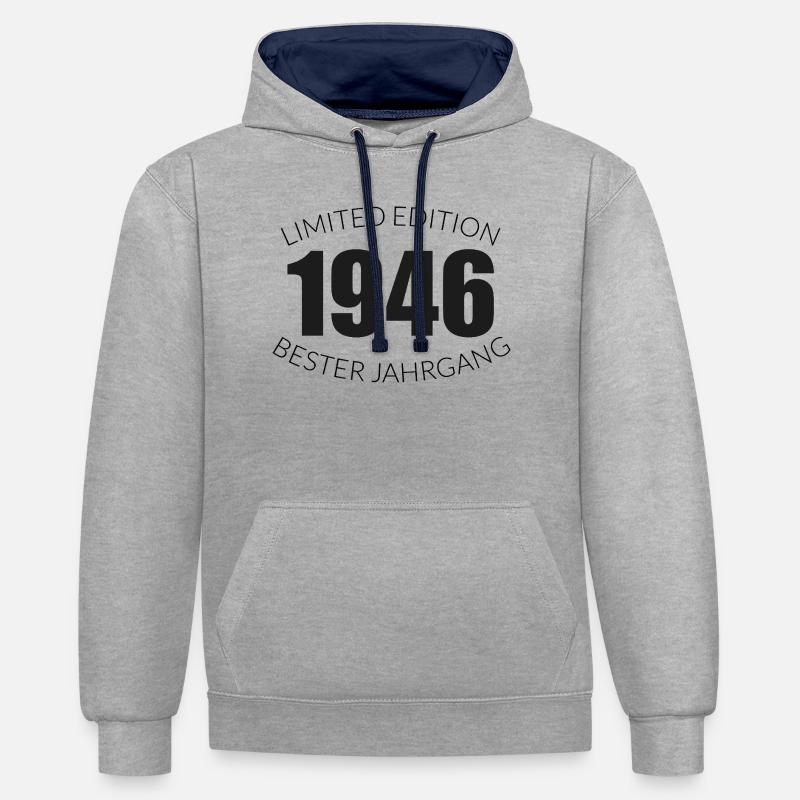 80e anniversaire - 1946 - Édition limitée - Meilleur - Sweat à capuche contrasté - gris chiné/bleu marine