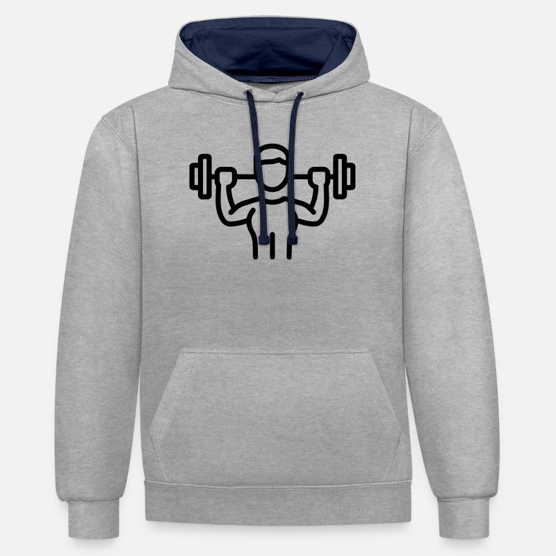 musculation - Sweat à capuche contrasté - gris chiné/bleu marine