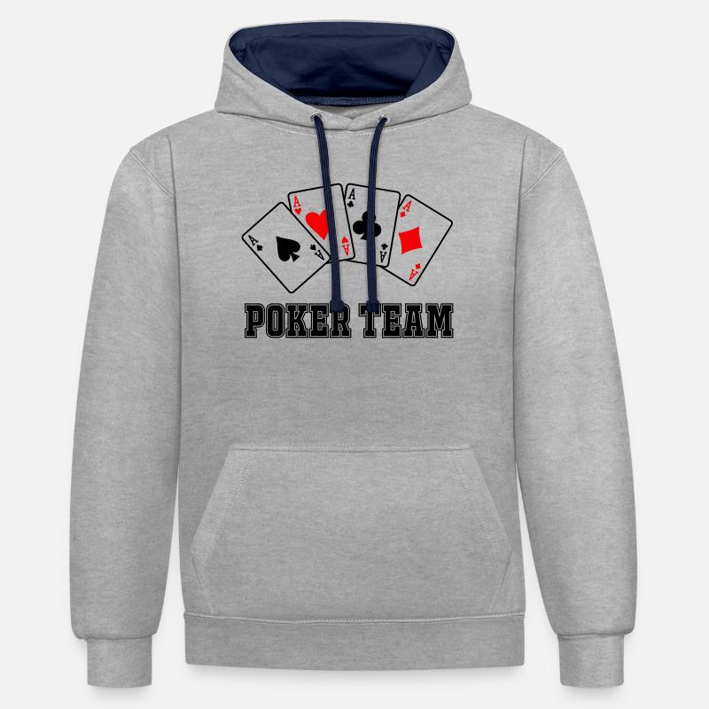 Équipe de poker - Sweat à capuche contrasté - gris chiné/bleu marine