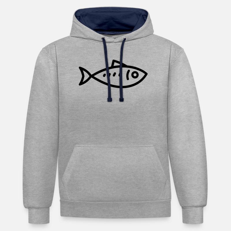 hareng - Sweat à capuche contrasté - gris chiné/bleu marine