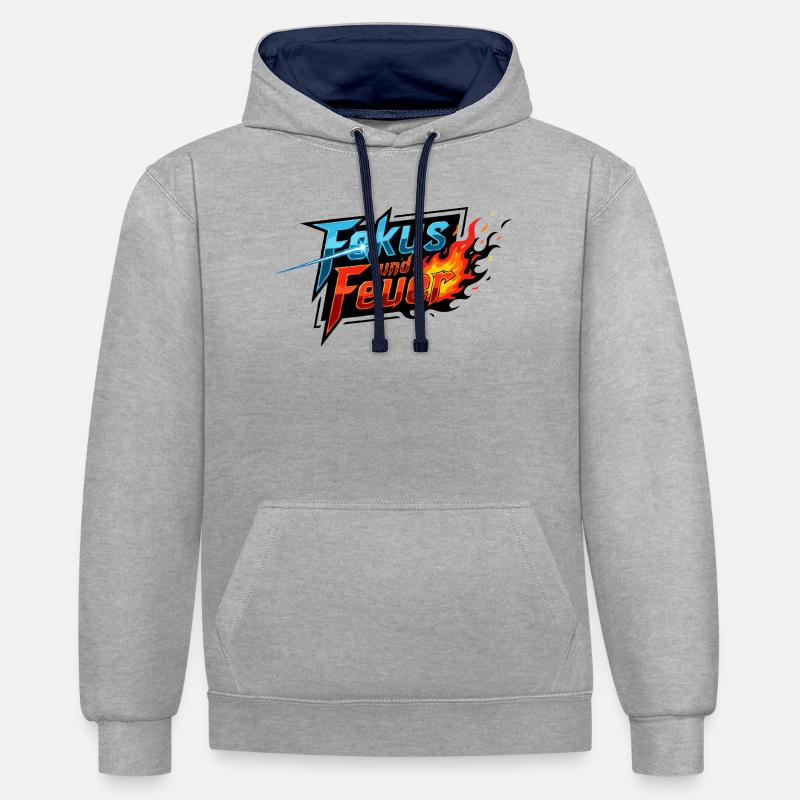 Concentration et feu : Épée de flammes - Sweat à capuche contrasté - gris chiné/bleu marine