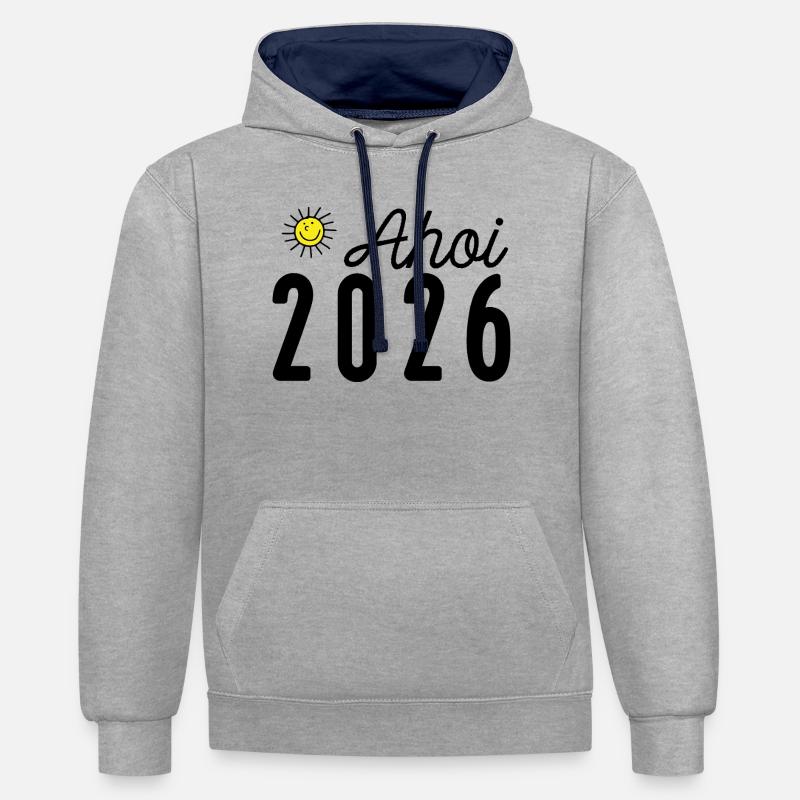 2026 - Sweat à capuche contrasté - gris chiné/bleu marine