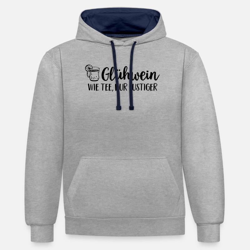 Tasse de vin chaud annonçant Noël - Sweat à capuche contrasté - gris chiné/bleu marine