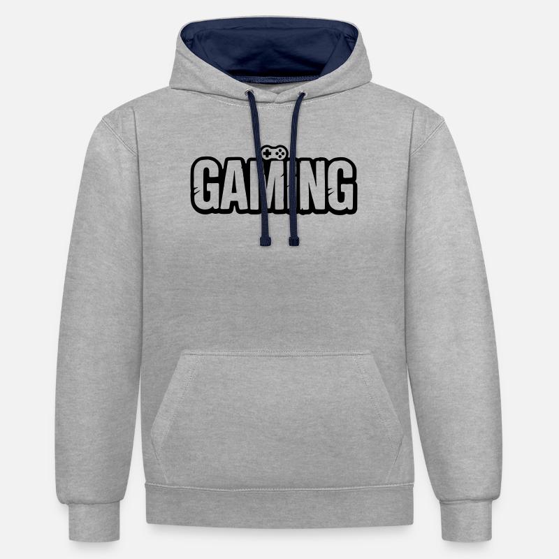 Gaming_Schrift_mit_Conroller - Sweat à capuche contrasté - gris chiné/bleu marine