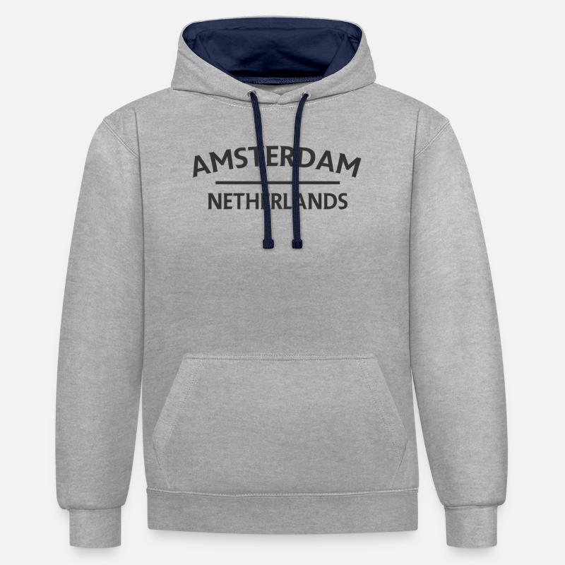 Textdesign Amsterdam – Pays-Bas - Sweat à capuche contrasté - gris chiné/bleu marine