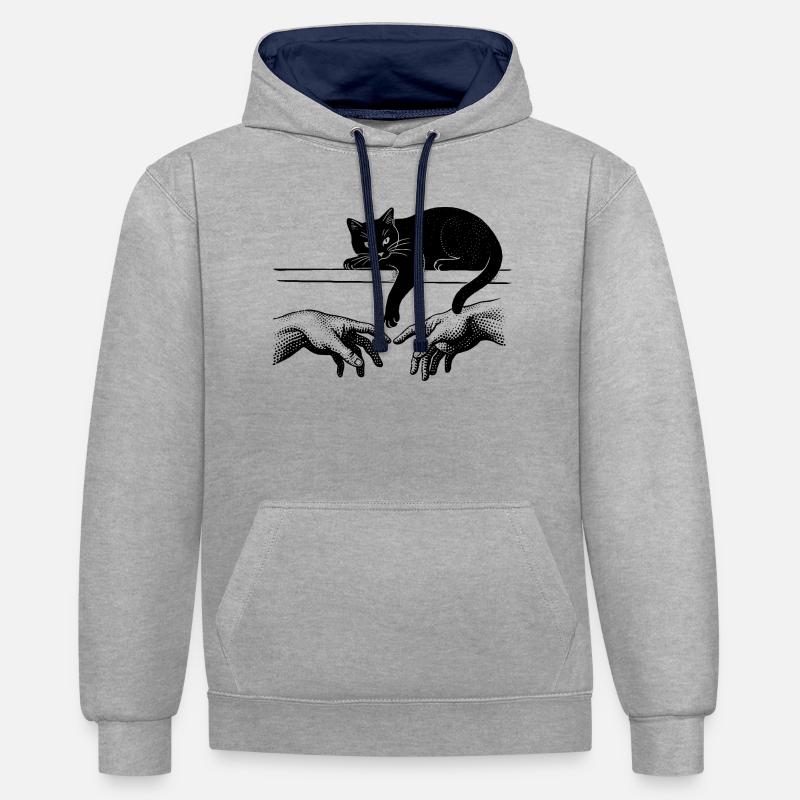 Création d’Adam avec un chat troublant - Sweat à capuche contrasté - gris chiné/bleu marine