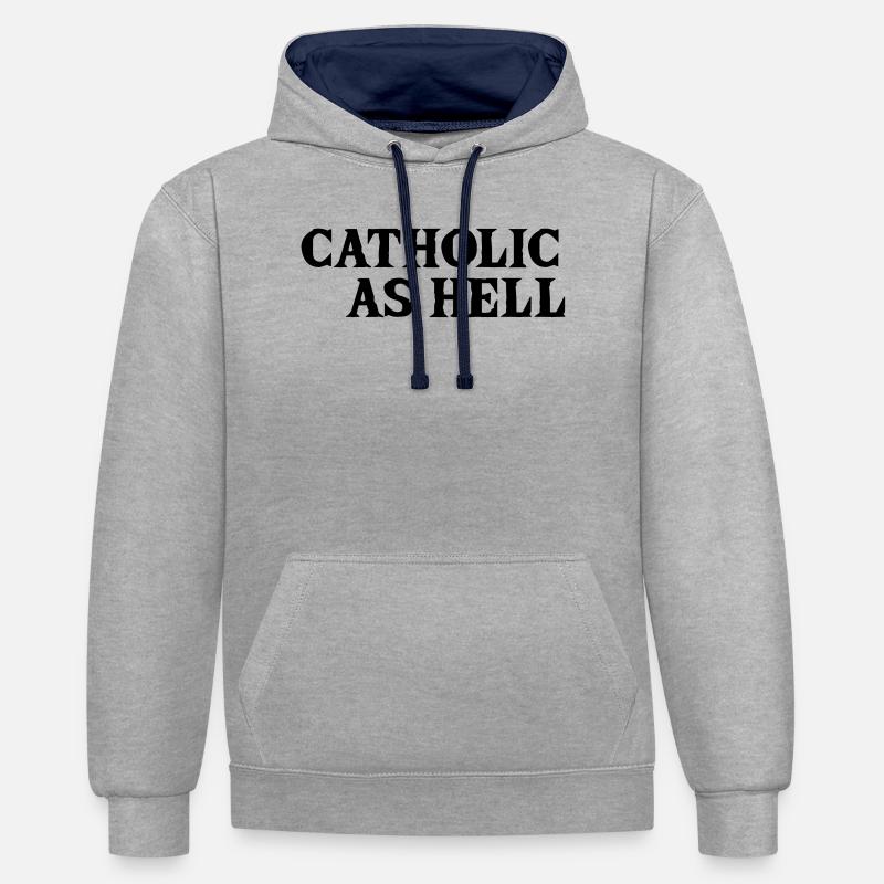 catholic as hell - Kontrast-Hoodie - Grau meliert/Navy