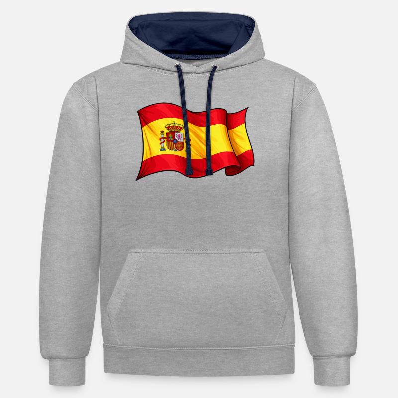 Conception des ondes du drapeau espagnol - Sweat à capuche contrasté - gris chiné/bleu marine