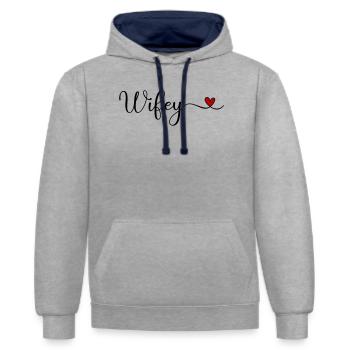 Ehefrau - Kontrast-Hoodie - Grau meliert/Navy - Vorne - Liana (172cm) & Jaron (178cm)
