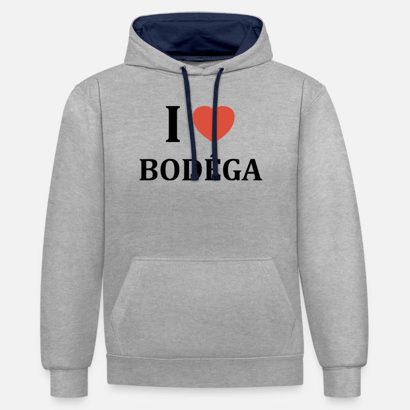 Bodéga - Sweat à capuche contrasté - gris chiné/bleu marine