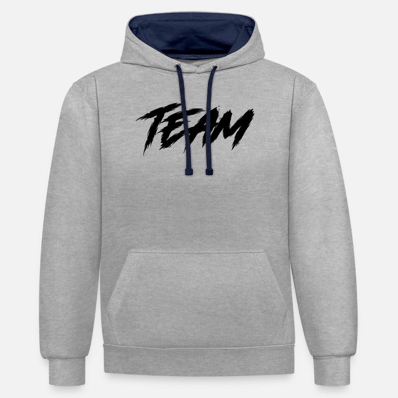 Équipe - Sweat à capuche contrasté - gris chiné/bleu marine