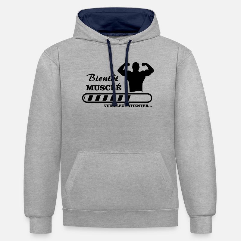 bientôt musclé  - Sweat à capuche contrasté - gris chiné/bleu marine
