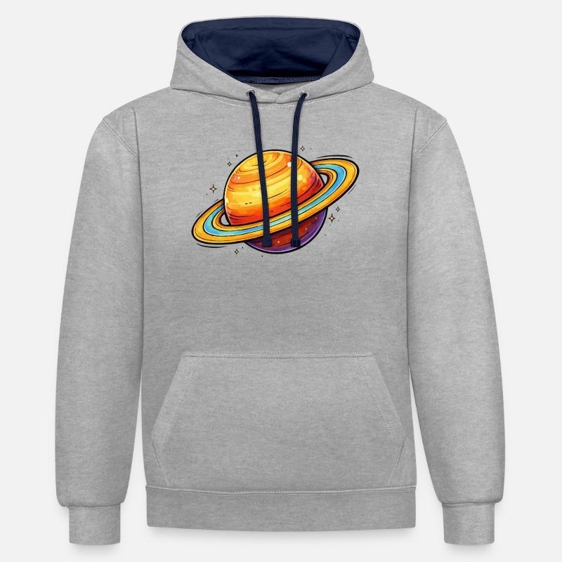 Planète Saturne - Sweat à capuche contrasté - gris chiné/bleu marine