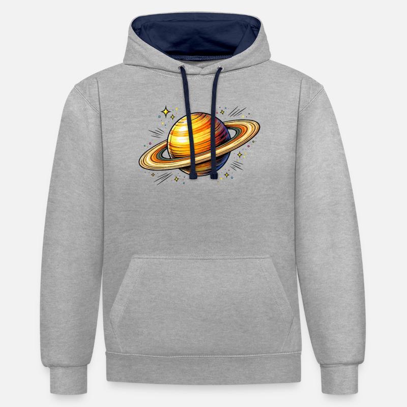 Planète Saturne - Sweat à capuche contrasté - gris chiné/bleu marine