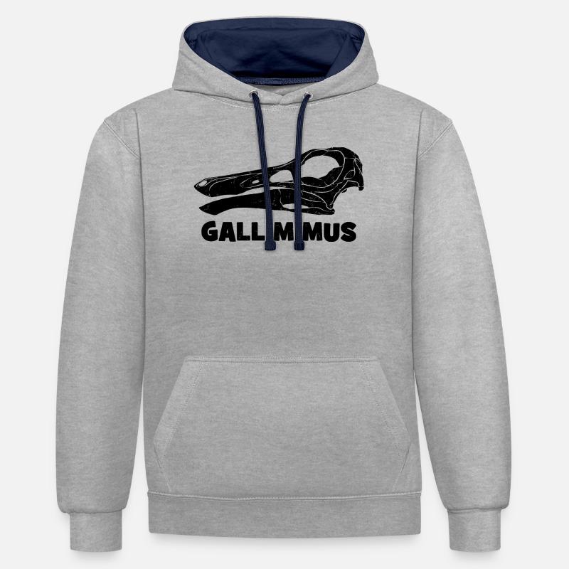 Fossile de crâne de Gallimimus - Sweat à capuche contrasté - gris chiné/bleu marine