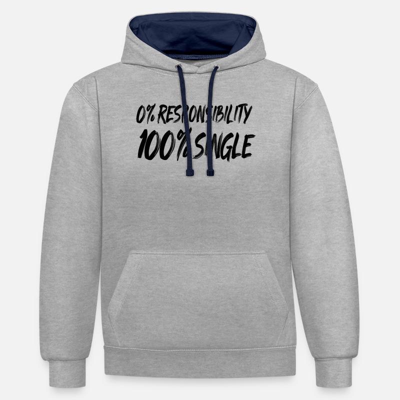 0 % de responsabilité, 100 % de célibataire - Sweat à capuche contrasté - gris chiné/bleu marine