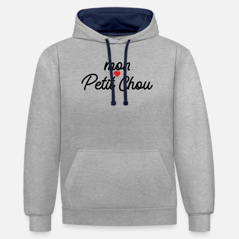 Mon Petit Chou Script Coeur - Sweat à capuche contrasté - gris chiné/bleu marine