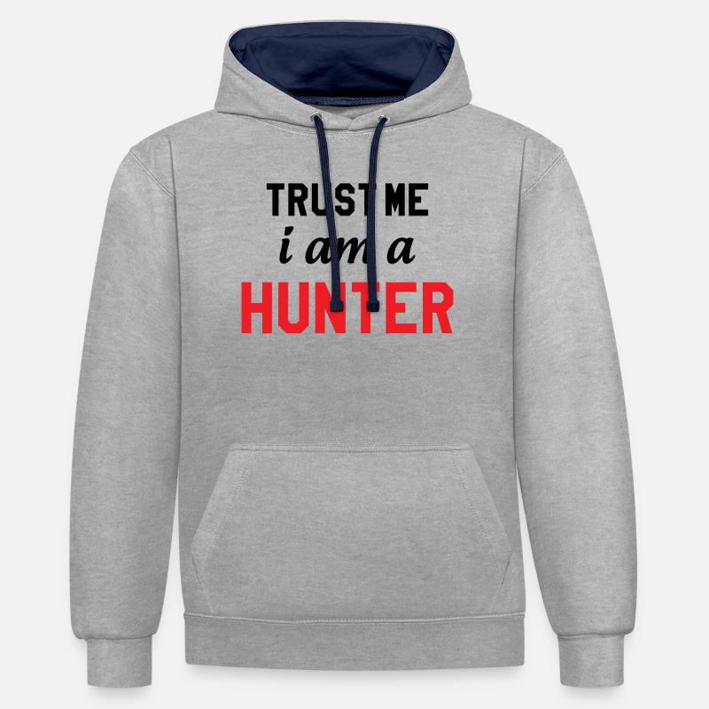 Glaub mir, ich bin ein Jäger - Kontrast-Hoodie - Grau meliert/Navy
