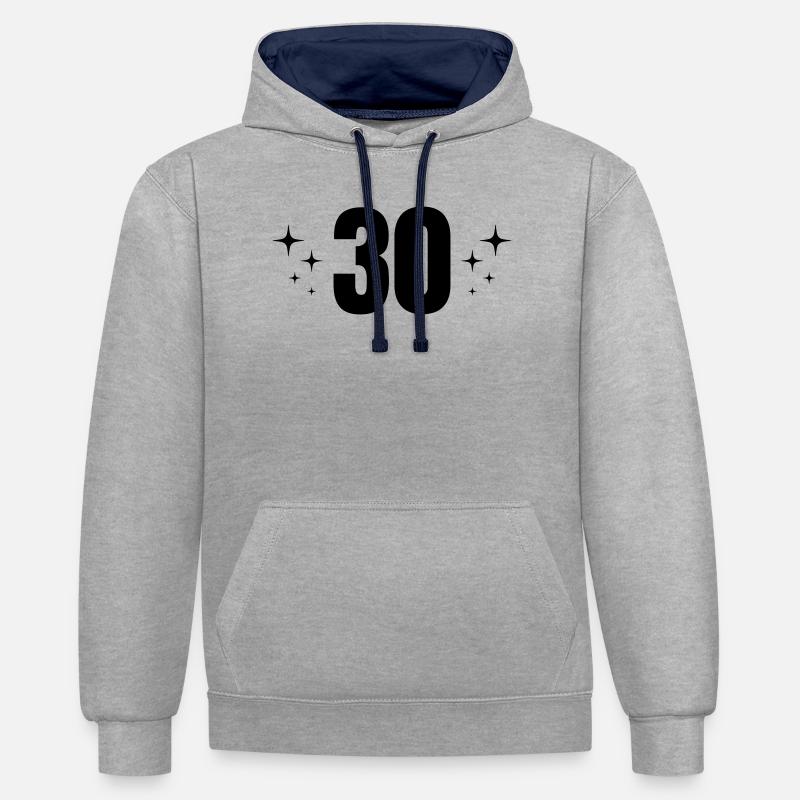 Fête d’anniversaire du 30e anniversaire - Sweat à capuche contrasté - gris chiné/bleu marine