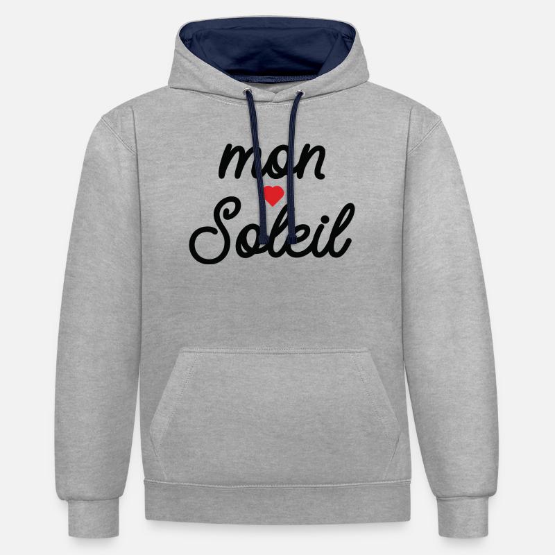 Mon Soleil cœur en Script - Sweat à capuche contrasté - gris chiné/bleu marine