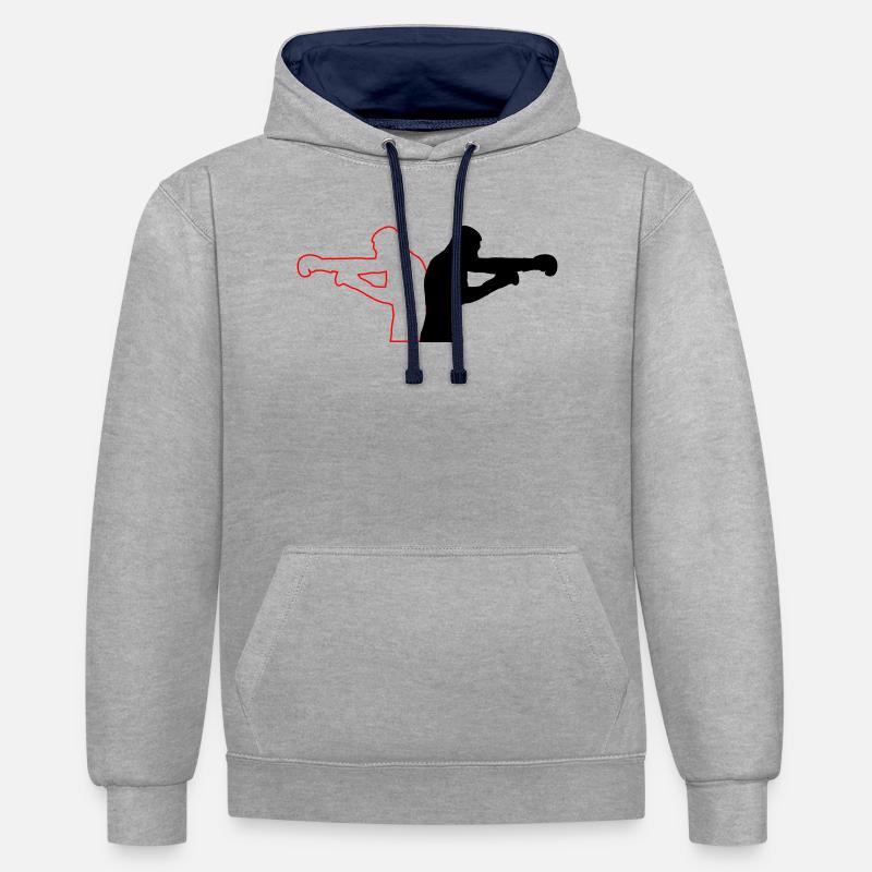 boxe - Sweat à capuche contrasté - gris chiné/bleu marine