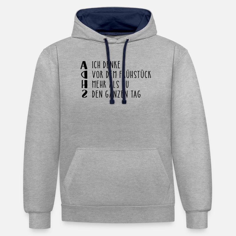 Déclaration provocante sur le TDAH - Sweat à capuche contrasté - gris chiné/bleu marine