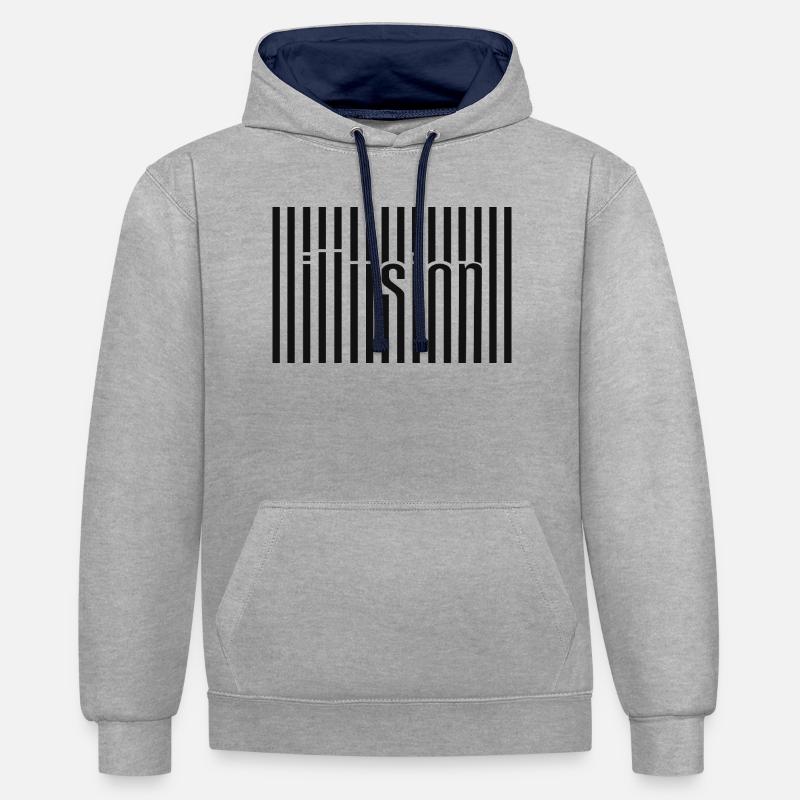 Art textuel du code-barres d’illusion - Sweat à capuche contrasté - gris chiné/bleu marine