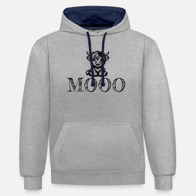 Mignonne vache Mooo - Sweat à capuche contrasté - gris chiné/bleu marine