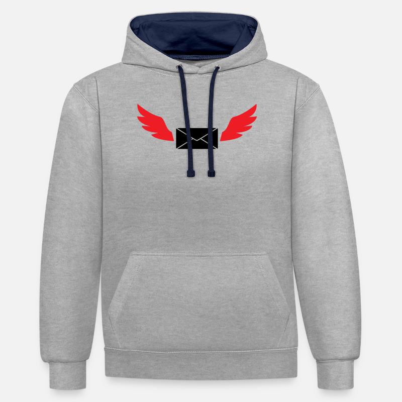 Courrier express enveloppe ailée poste - Sweat à capuche contrasté - gris chiné/bleu marine