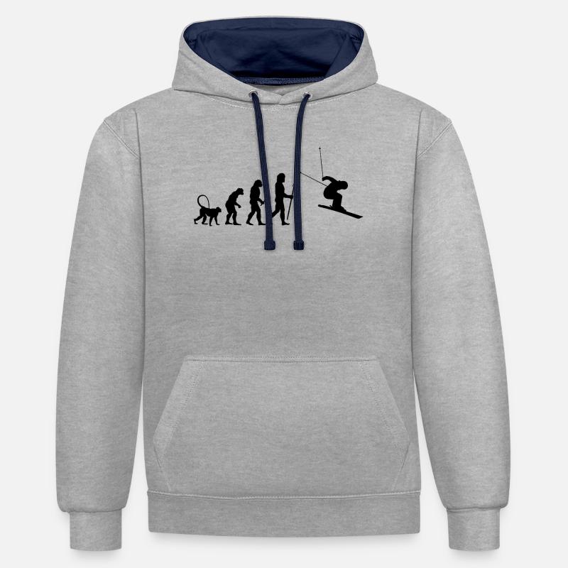 Évolution du skieur - Sweat à capuche contrasté - gris chiné/bleu marine
