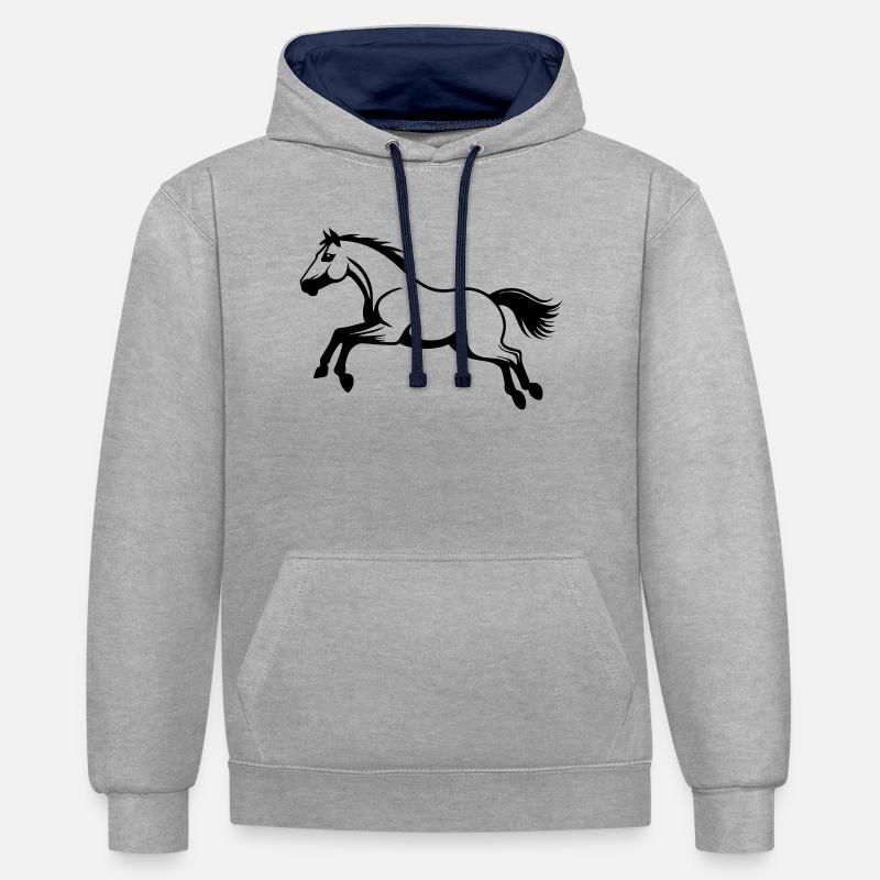 Saut d’obstacles à cheval - Sweat à capuche contrasté - gris chiné/bleu marine