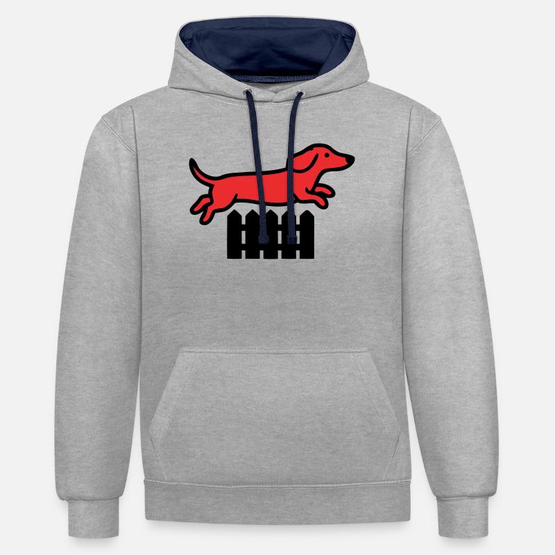 Agilité au saut de clôture teckel - Sweat à capuche contrasté - gris chiné/bleu marine