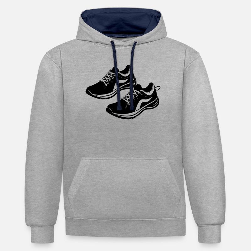 Chaussures de course - Sweat à capuche contrasté - gris chiné/bleu marine