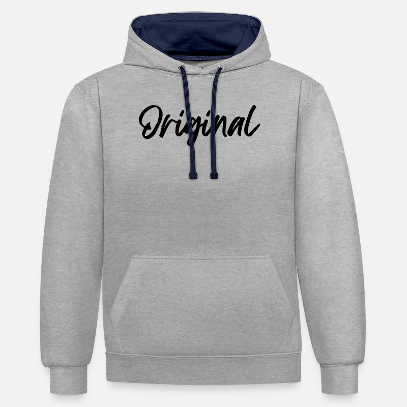 Langue source - Sweat à capuche contrasté - gris chiné/bleu marine