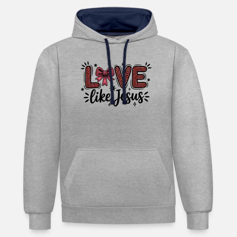 Love Like Jesus Heart Scripture Bow - Contrast hoodie - heather grey/navy